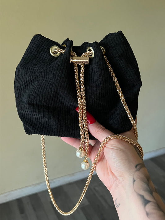 Corduroy drawstring crossbody purse